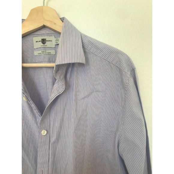 BLACK BROWN Slim Fit Blue Striped Long Sleeve Button Down Dress Shirt Men's Size - Picture 3 of 4